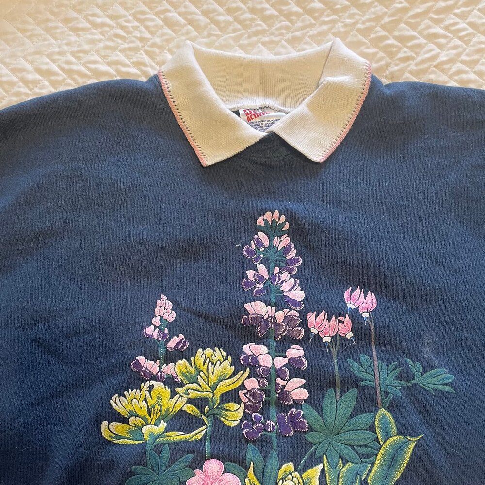 Vintage Alaska Wild Flowers Collared Sweatshirt Women's XL Long Sleeve (NWOT)